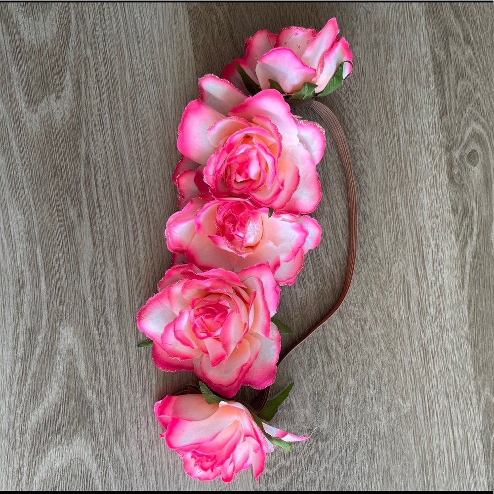 Pink Glitter Flower Head Band